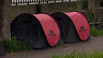 Tents along Dublin`'s Grand Canal.