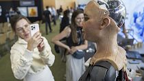 Humanoid robot Sophia is pictured during the ITU's AI for Good Global Summit in Geneva, Switzerland in 2023.