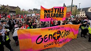 Pro-Palestinian demonstration for excluding Israel from Eurovision ahead of the second semi-final at the Eurovision Song Contest in Malmo, Sweden