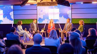 Host Méabh Mc Mahon with Samira Rafaela, Philipp Schulmeister, Dara Murphy and Shada Islam