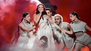 Eden Golan of Israel performs the song Hurricane during the dress rehearsal for the second semi-final at the Eurovision Song Contest 