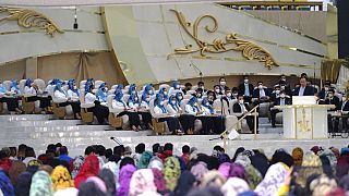 Worshippers attend a Santa Cena or Lord's Supper service at the flagship La Luz del Mundo temple in Guadalajara, Mexico, on Saturday, August 13, 2022.