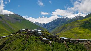 On the Khinalig trail, you can enjoy magnificent views of the Greater Caucasus Mountains.