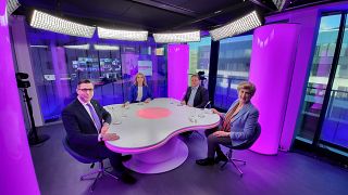 Host Méabh Mc Mahon with Lars Patrick Berg, Fabian Zuleeg and Maria João Rodrigues 