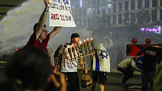 Police use water cannon to disperse anti-government demonstrators in Tel Aviv, May 11th 2024