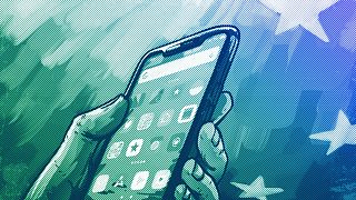 A person using a smartphone in the EU, illustration