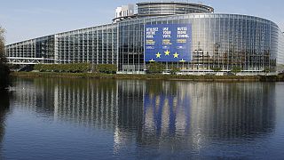  A giant canvas promoting the European elections is seen on the European Parliament in April in Strasbourg, eastern France