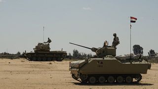 An Israeli tank near the Egypt-Gaza border.