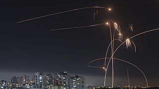 Israel's Iron Dome missile defense system fires interceptors at rockets launched from the Gaza Strip, in Ashkelon, southern Israel. Thursday, May 11, 2023.