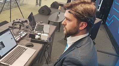 Inclusive Brains sends a message using a brain-computer headset