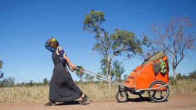 Angela spent six and a half years walking the world, pulling her cart.