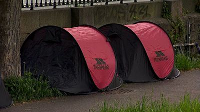 Tents along Dublin`'s Grand Canal.