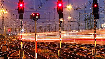 File photo a train leaves at night the main train station in Frankfurt, Germany. Wednesday, Oct. 17, 2018