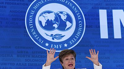 International Monetary Fund Managing Director Kristalina Georgieva speaks during a news conference at the World Bank/IMF Spring Meetings at the International Monetary Fund. 