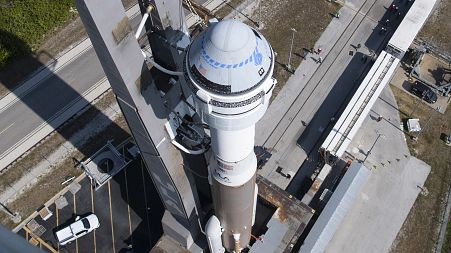 Boeing's CST-100 Starliner spacecraft mounted on a United Launch Alliance Atlas V rocket.