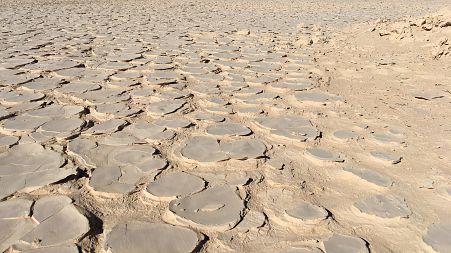 The desert landscape of the Yungay Playas with the typical pattern of parched ground.