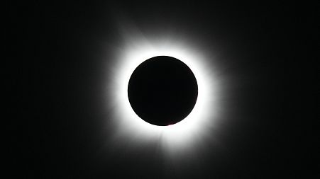 Totality is seen during a solar eclipse during a mass wedding ceremony at Trenton Community Park.