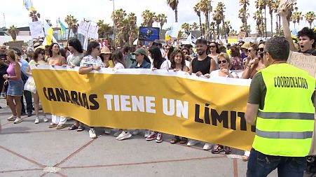 People took to the street in the Canary Islands to protest unsustainable tourism