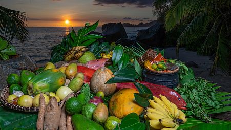 Fish, fruits & vegetables at Sunset Anse Takamaka