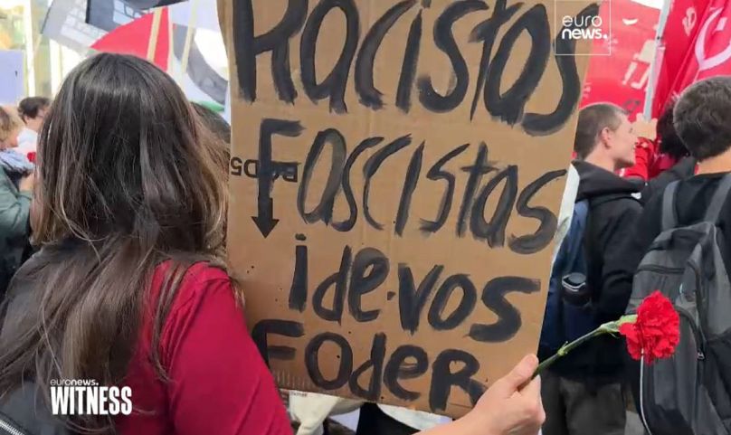 Anti-Chega campaigners during April 25th March in Lisbon  